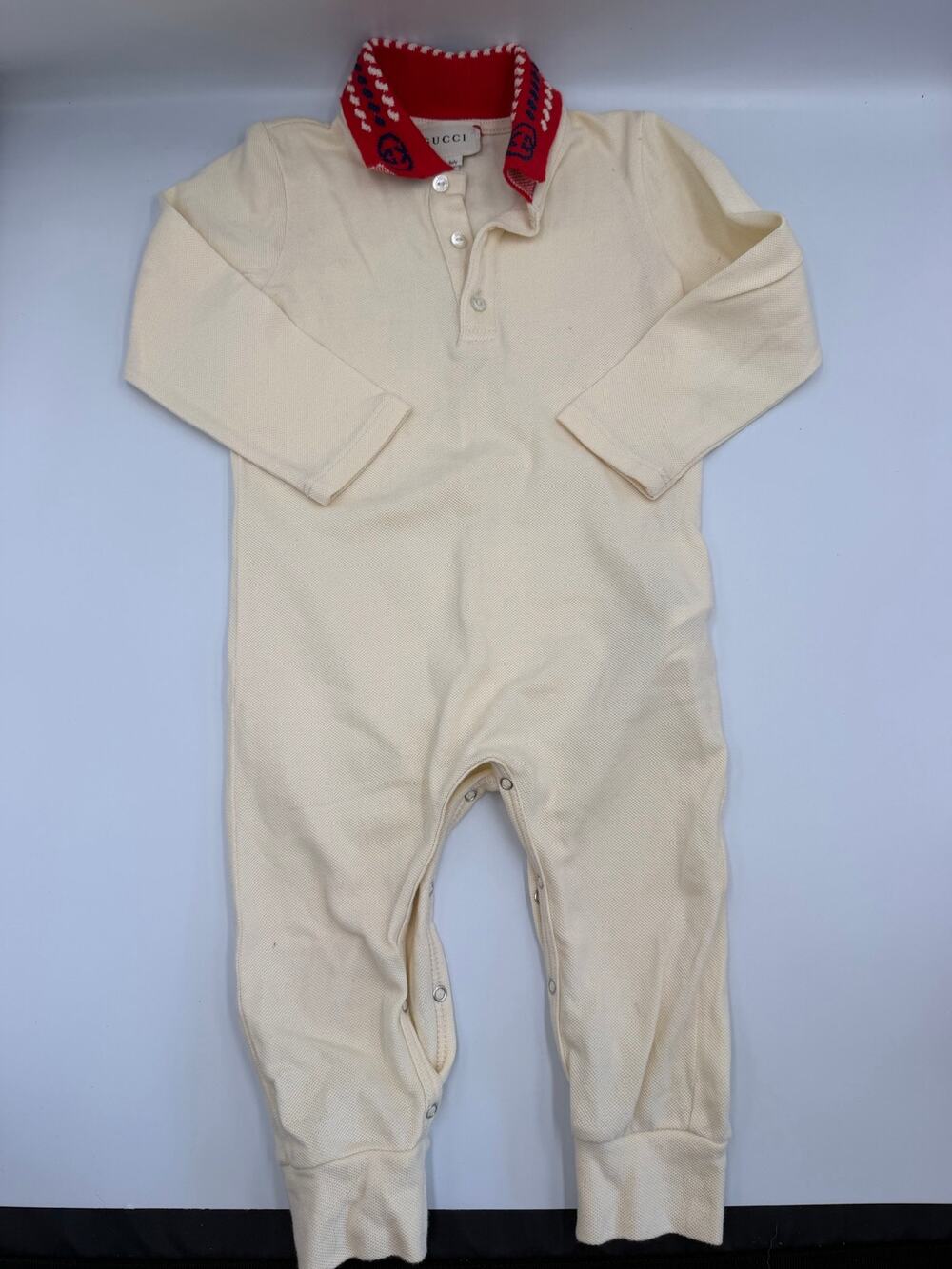Gucci collared knit cotton baby romper 9/12 m